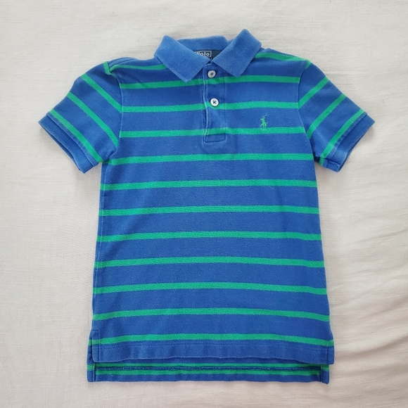 Polo by Ralph Lauren Kids Blue and Green Striped Shirt Kids 6 Retro Boys - Picture 2 of 7